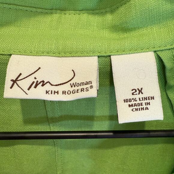 NWT Kim Rogers Top Women's Size 2X 100% Linen Button Down Green Lightweight - Picture 9 of 12
